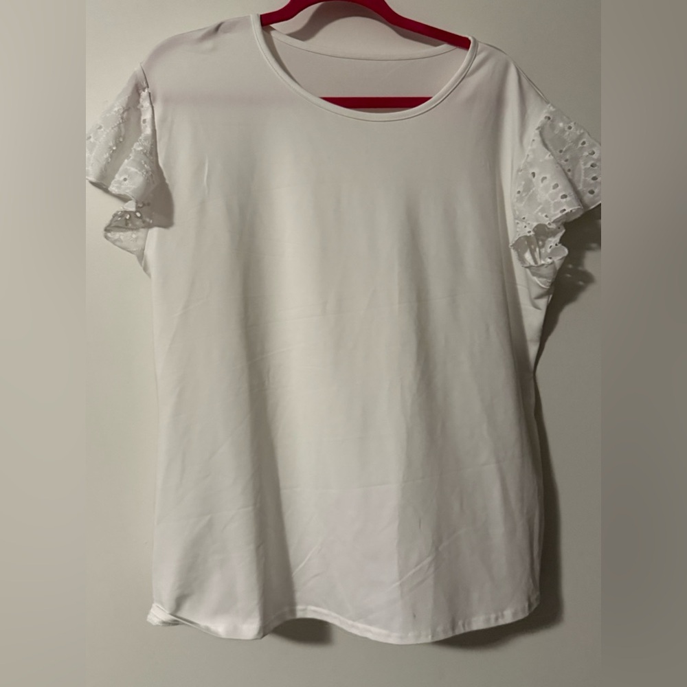 White Eyelet Sleeve Women’s Top - Classic Casual